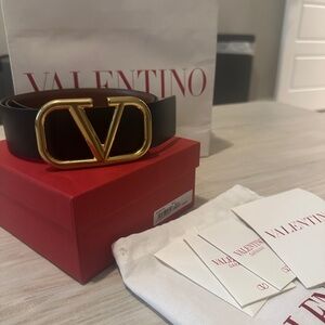 Valentino Black/Brown reversible Leather Belt with Gold Buckle